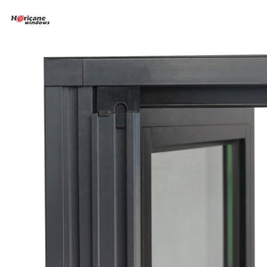 Superhouse Black Aluminum double hinged triple casement window with folding screen
