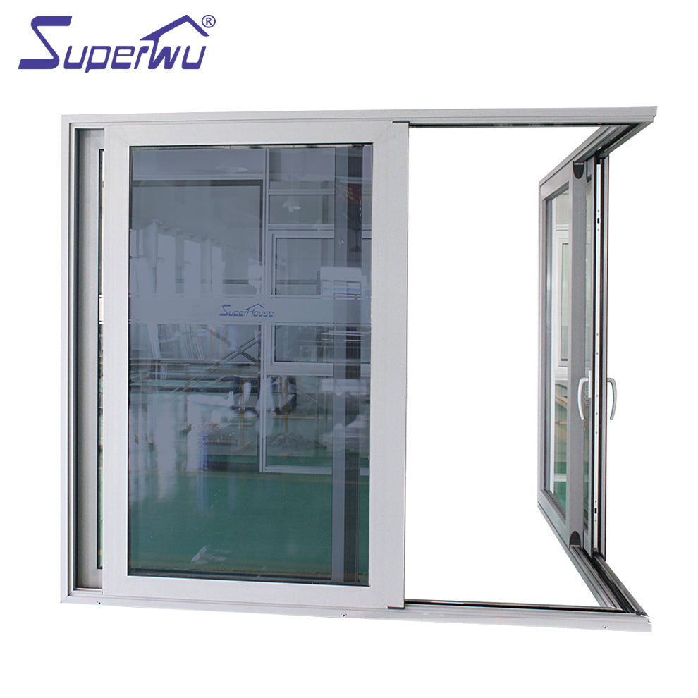 Superwu Tempered Glass Sliding Door/Aluminium Frame tempered glass interior Door with Grill Design