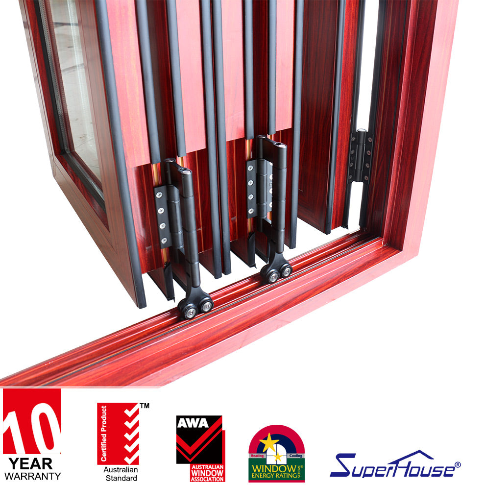 Superhouse AS2047 NFRC AAMA NAFS NOA standard thermal break double glass folding aluminium doors