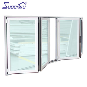 Superwu Anti theft foldable window / folding balcony window / tempered glass aluminium black frame kitchen folding window
