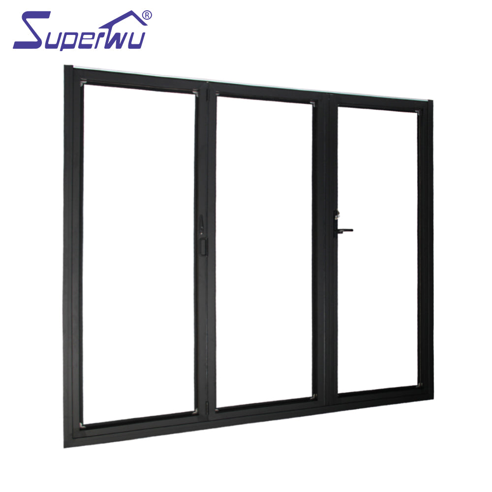 Superwu Customized three panels aluminum black color bi folding doors thermal break profile
