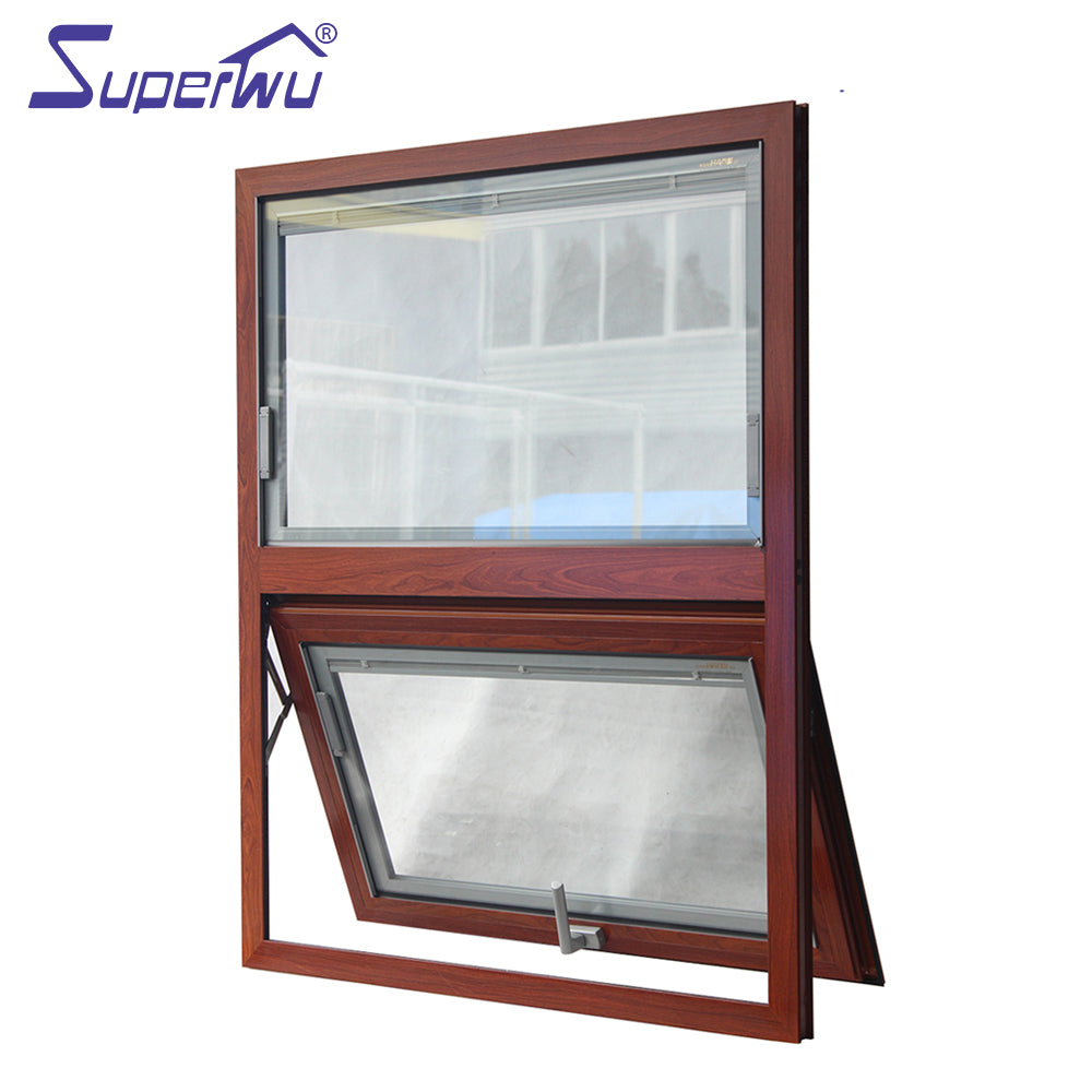 Superwu wood color latest window design impact aluminium awning window
