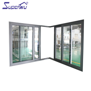 Superwu Tempered Glass Sliding Door/Aluminium Frame tempered glass interior Door with Grill Design
