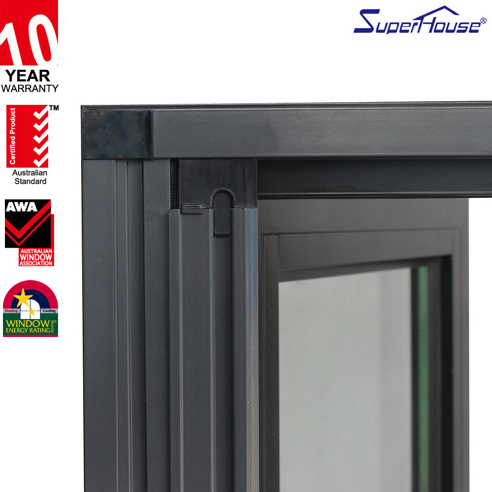 Superhouse Handle Casement Window With Black Anodized Aluminum Frame