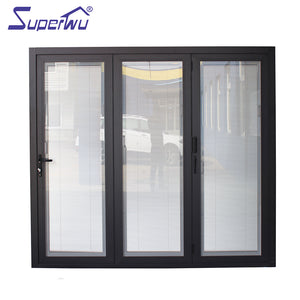 Superwu Custom size aluminium frame bi-folding door with three panels with built-in blind retractable flyscreen available
