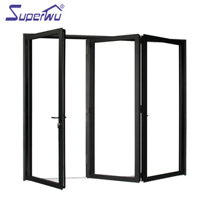 Superwu Customized three panels aluminum black color bi folding doors thermal break profile
