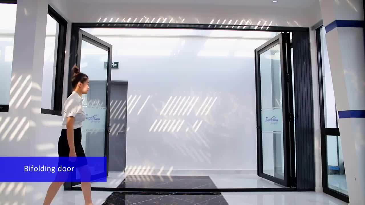 Superwu double clear toughened glazed retractable fly screen aluminium vertical folding doors