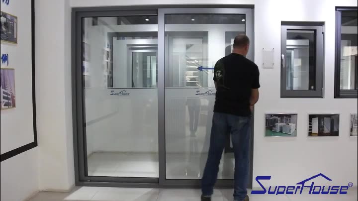 Superhouse Aluminum double tempered glass three panels sliding stacking door