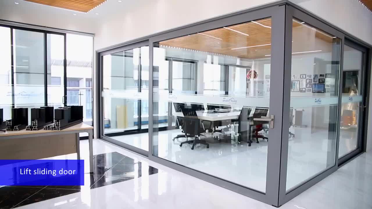 Superwu 100 series heavy sliding door 1.4mm wall thickness fire rated glass triple panels Aluminium sliding door with air vent