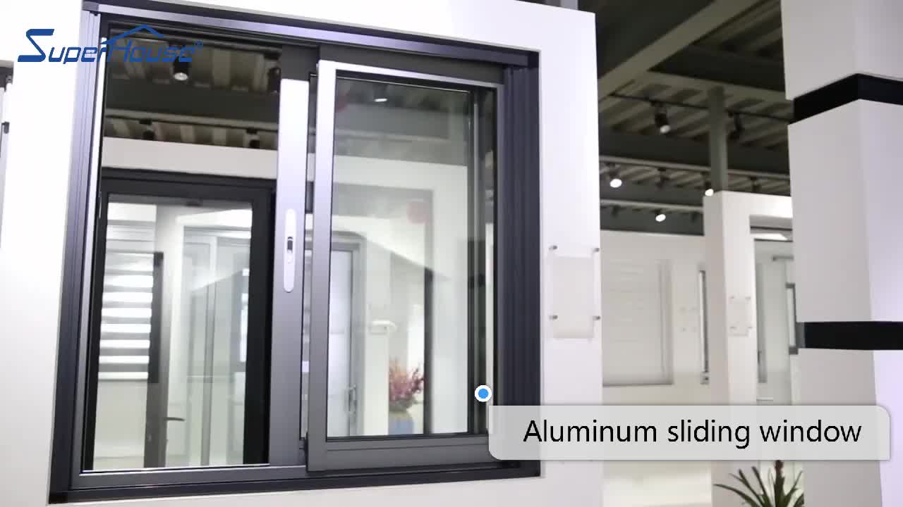 Superhouse large aluminum sliding window black sliding window with mesh