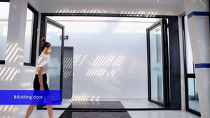 Superwu NFRC Canada standard commercial powder coating aluminum glass bi fold door with insert blinds and grids